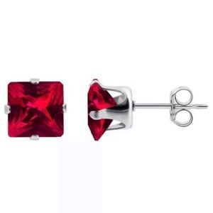 💗 Hypoallergenic Red Cubic Zirconia Princess Cut 6mm Earrings